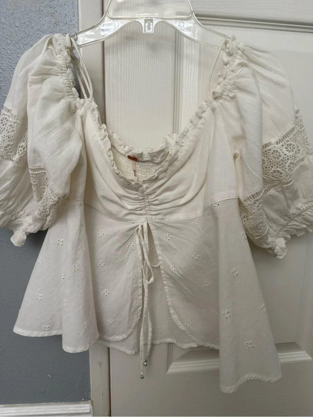 Free People Bambino Eyelet Tie-Front Peasant Top